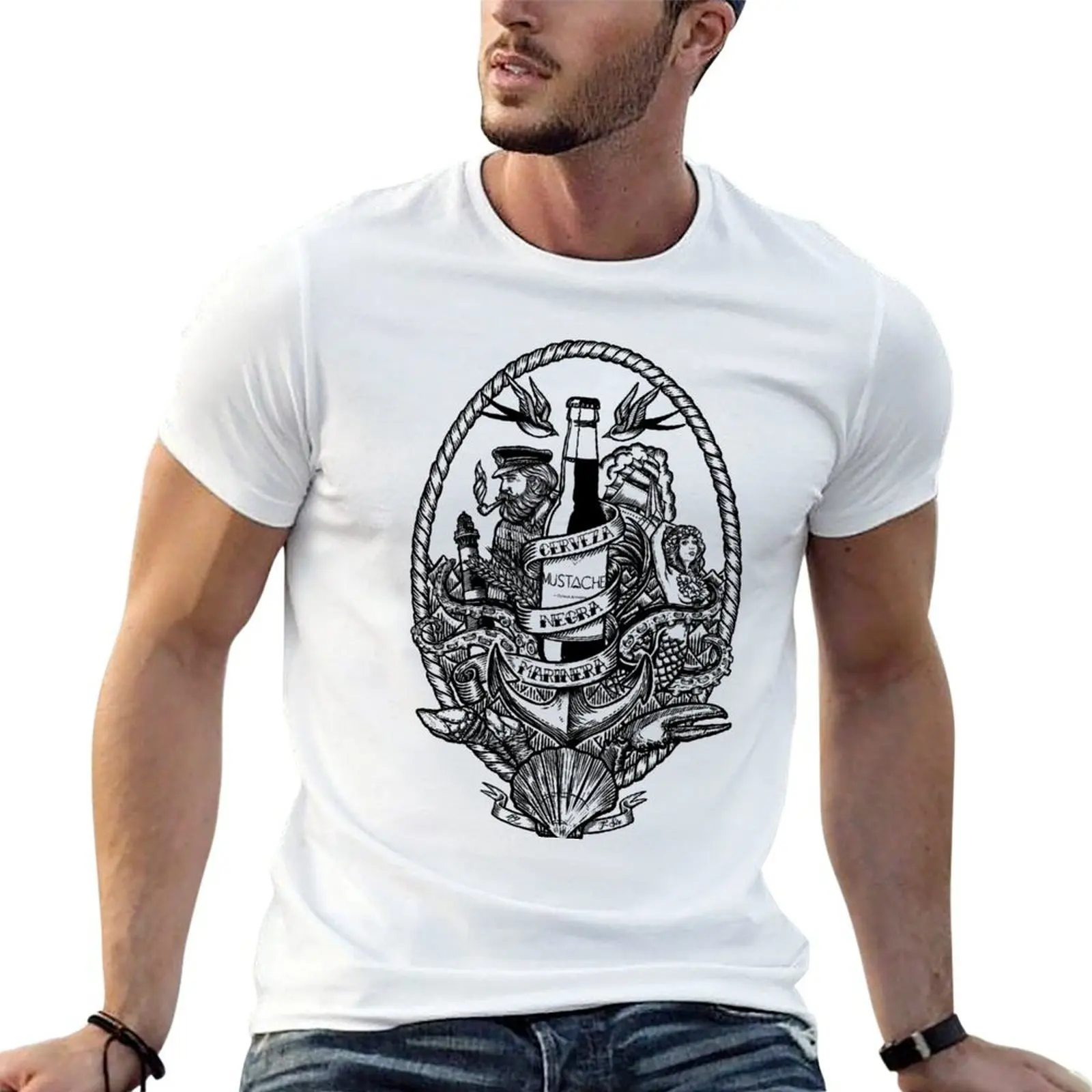 Camiseta de algodón para hombre, camiseta de Cerveza, gráfico para hombre, camiseta, camisetas de bigote, paquete de camisetas