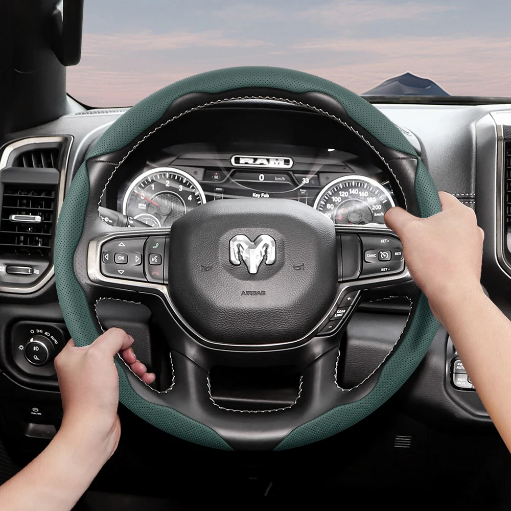 Suitable for Dodge Breathable Hole Leather Steering Wheel Cover Segmented Quick Release Design Non-Slip and Durable Challenger Journey Charger Caliber Durango Ram 1500 Grand Caravan Dart Dakota Nitro Avenger Viper