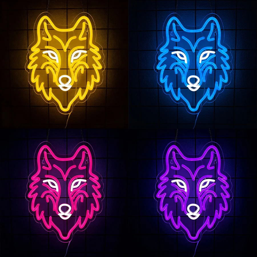 

Многоцветная неоновая вывеска с изображением волка для декора стен, светодиодная неоновая подсветка для спальни, гостиной, мужской комнаты, вечеринки, бара, игровой комнаты, подарок для друзей