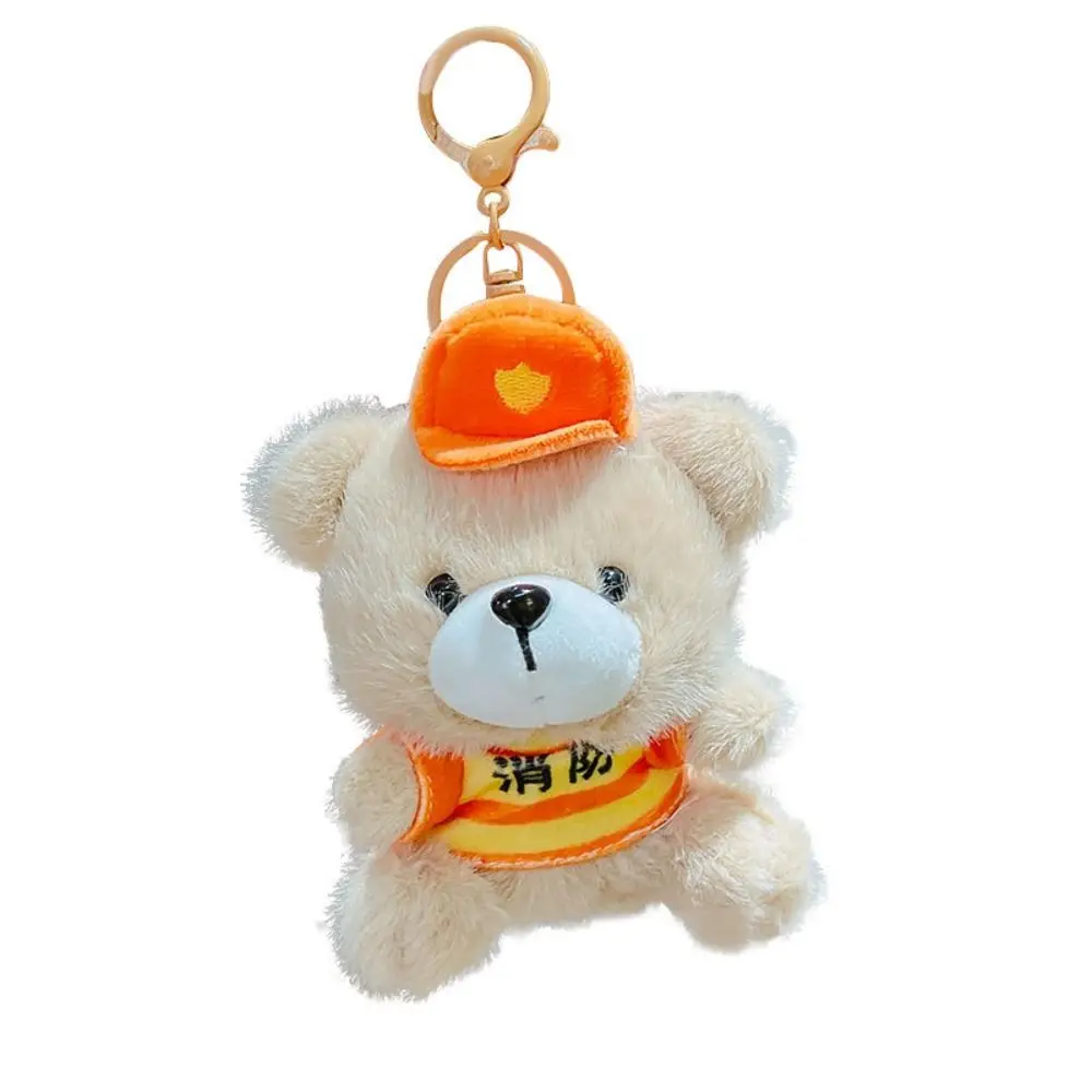 3D Cute Traffic Bear Doll Keychain Cartoon Soft Schoolbag Pendant Creative Plush Car Key Chain Bag Charm