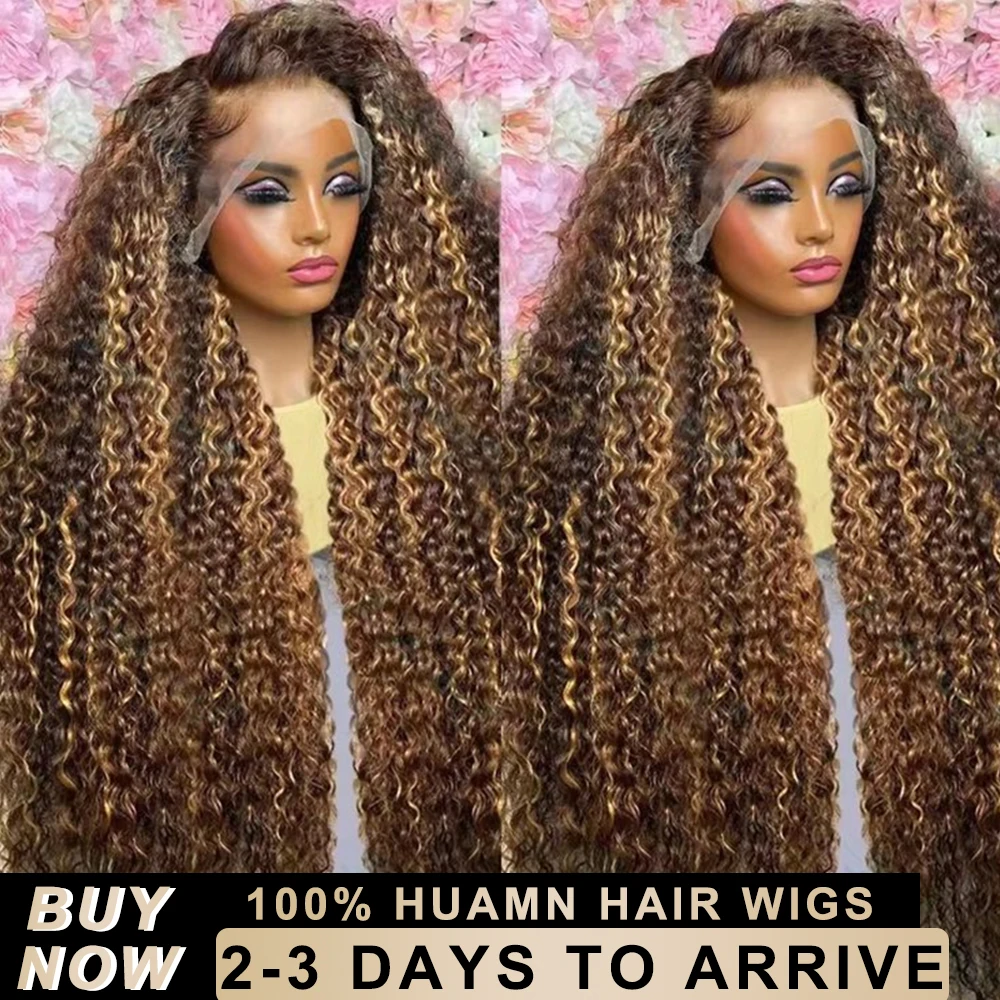 

4/27 Curly Colored Highlight Wig Human Hair 30 44Inch Deep Wave 13X6 Hd Lace Frontal Wig 13X5 Ombre Brown Blonde Lace Front Wigs