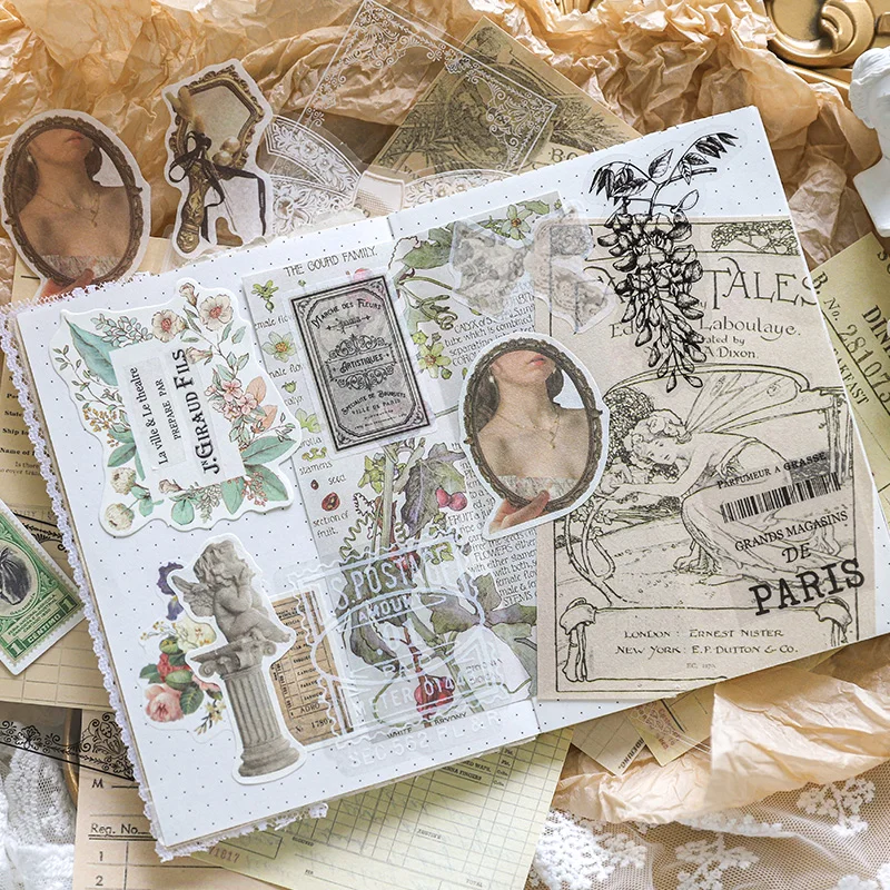 Mr. Paper 6Style 40Pcs/pack Collecting Memories Series Vintage Material Pack for DIY Handbook Journal Envelope Decoration