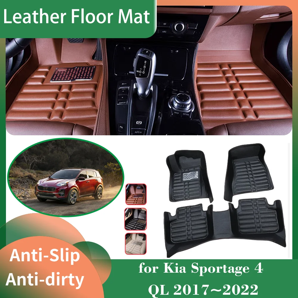 Car Leather Floor Mat for Kia Sportage 4 QL 2017~2022 2018 2019 Foot Interior Liner Waterproof Tray Carpet Pad Custom Accessorie