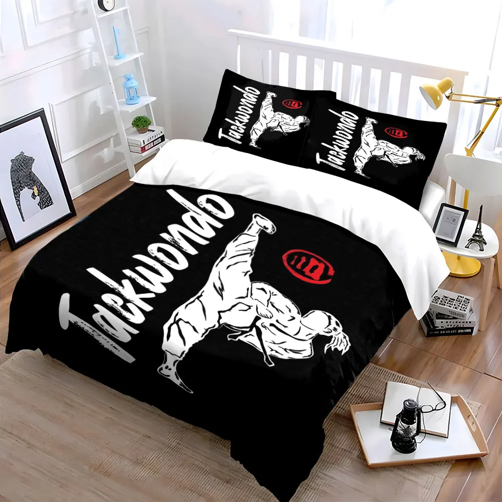 Taekwondo Decor Set Martial Arts Bedding Set with 1 Duvet Cover 2 Pillowcases Single Double King Queen, Gift