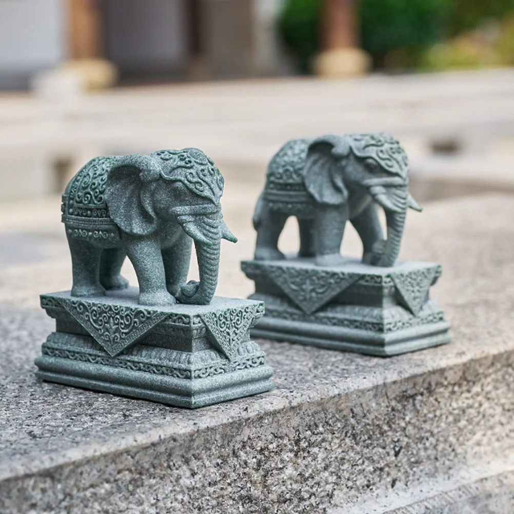 2 Pcs Desktop Elephant Figurines Statue Animal Sculpture Lucky Miniature Toys Landscape Figure Ornament