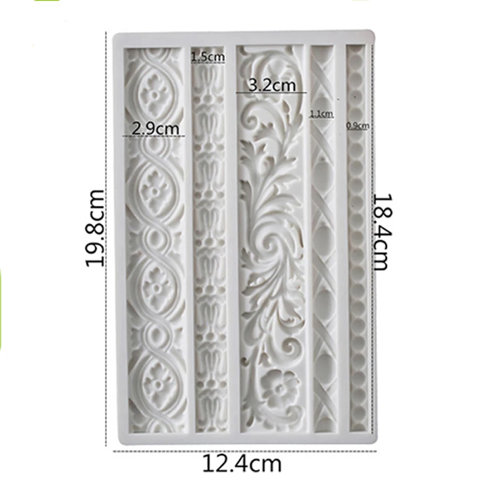 Vintage Baroque Relief Silicone Cake Fondant Mold Flower Pattern  Rattan Stripe Border Chocolate Icing Decoration Baking Mould