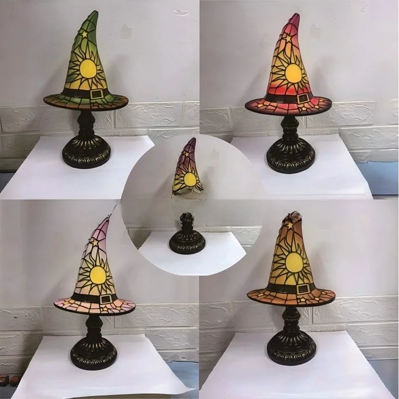 Luminária de Chapéu de Bruxa em Vidro Colorido com Luzes LED, Acório de Moda para a Temporada de Inverno