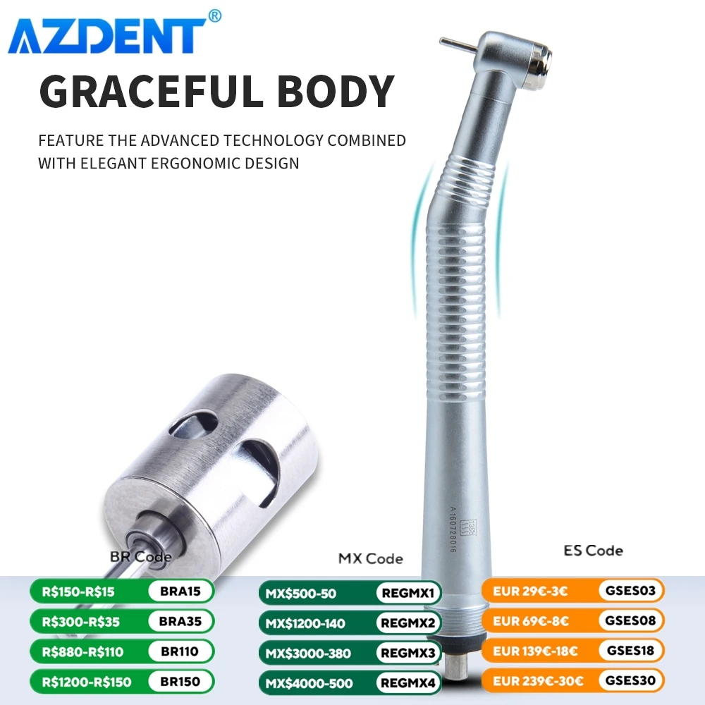 AZDENT Dental High Speed Handpiece Standard Head Push Button Single Way Spray Dentistry Medical Turbine Handpiece