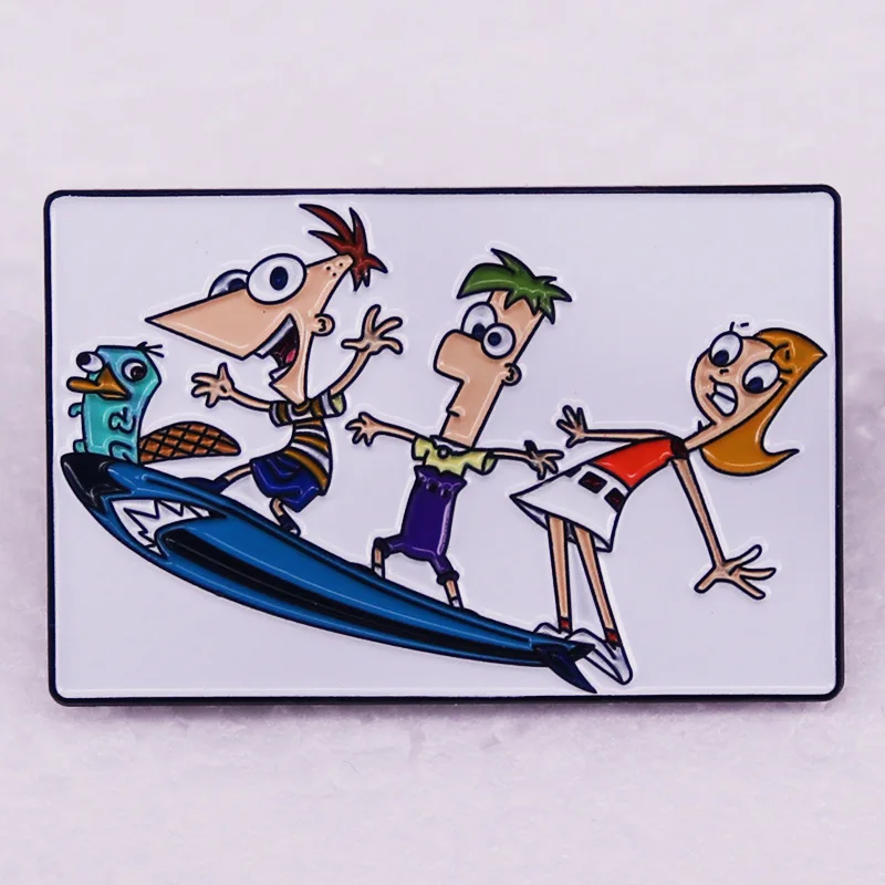 Disney Animation Phineas and Ferb Metal Brooch Cartoon Badge Fashion Jewellery Clothes Hat Backpack Children Accessory Gifts