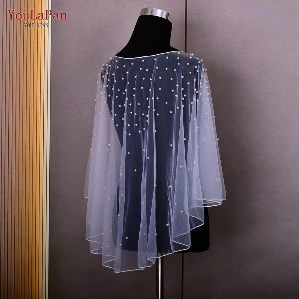 YouLaPan G27 Short Wedding Capelet Shawl Elegant  Pearls wedding Bridal Cape Cloak Shawl Cover over the Shoulder customizable