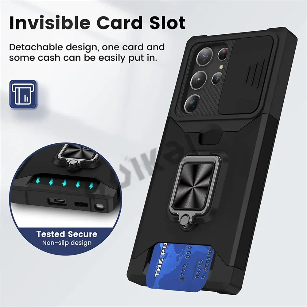 حافظة لهاتف سامسونج جالاكسي S24 S23 S22 S21 FE نوت 20 Ultra A72 حامل بطاقة فتحة المحفظة العسكرية الشريحة كاميرا الصف حافظة واقية #4