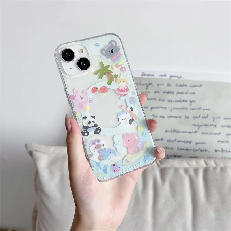 جراب هاتف مغناطيسي على شكل فيل كرتوني ، غطاء كاواي مع حامل Magsafe ، جرابات عصرية لهاتف iPhone 15 Pro ، 12 ، 14 ، 13 Pro Max ، 14Pro