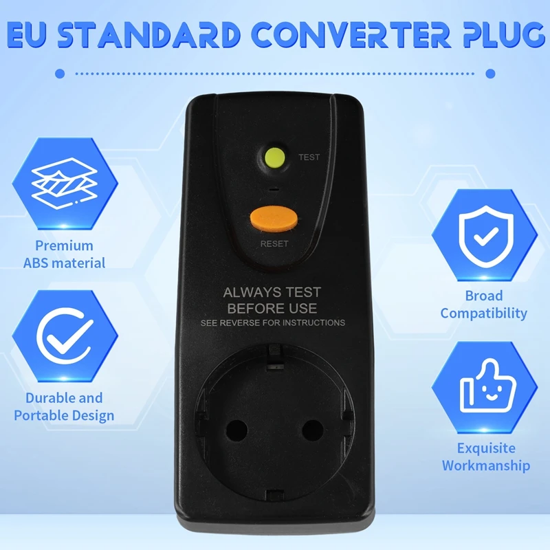 16A Gfci Leakage Protection Plug Home Circuit Breaker Cutout Switch Safety Personal Protection Plug Black,EU Plug