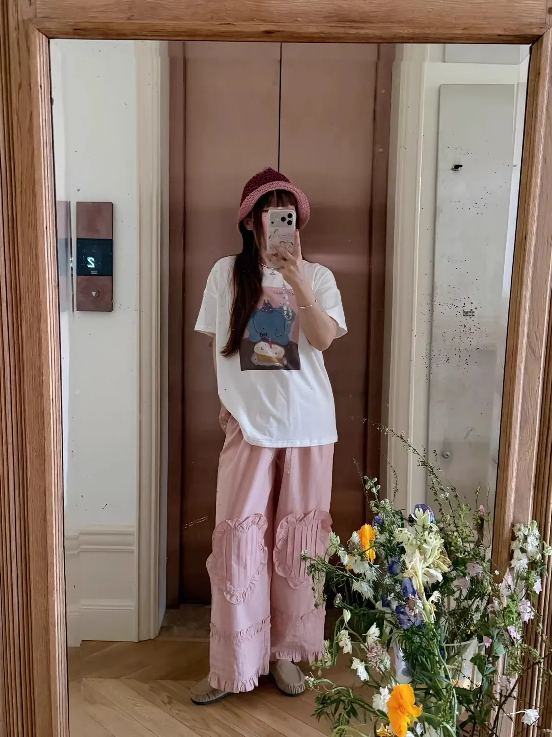 

Весенне-летние повседневные брюки для девочек с эластичной талией и подолом-лепестком, универсальные, три цвета, с цветочным узором, из смесового хлопка, комфортная посадка