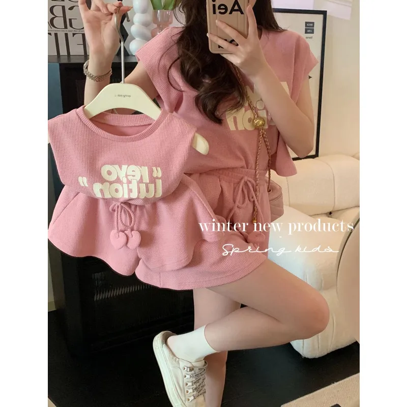 2026 Baby Girls And Mom Same Clothes Set Fashion Mother Daughter Tracksuit Korean Children Two-Piece Outfits Women Clothing Sets
