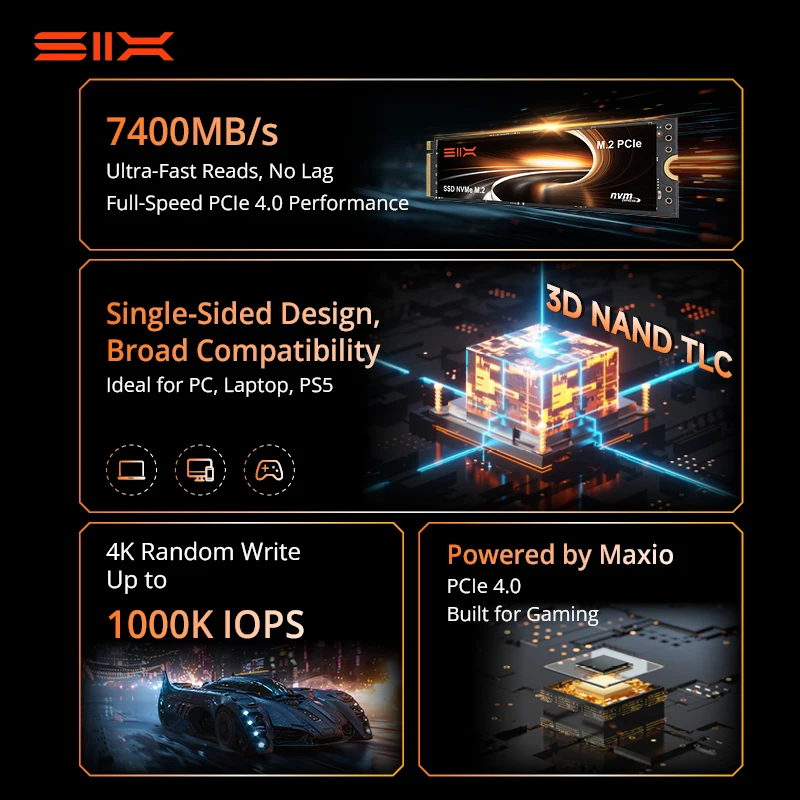ENAM SSD M.2 PCIe Gen4x4 2TB, NVMe 2.0, 3D TLC, Kecepatan Baca Hingga 7400MB/s, 1000K IOPS, 1200TBW, Penyimpanan Internal Ultra-Cepat