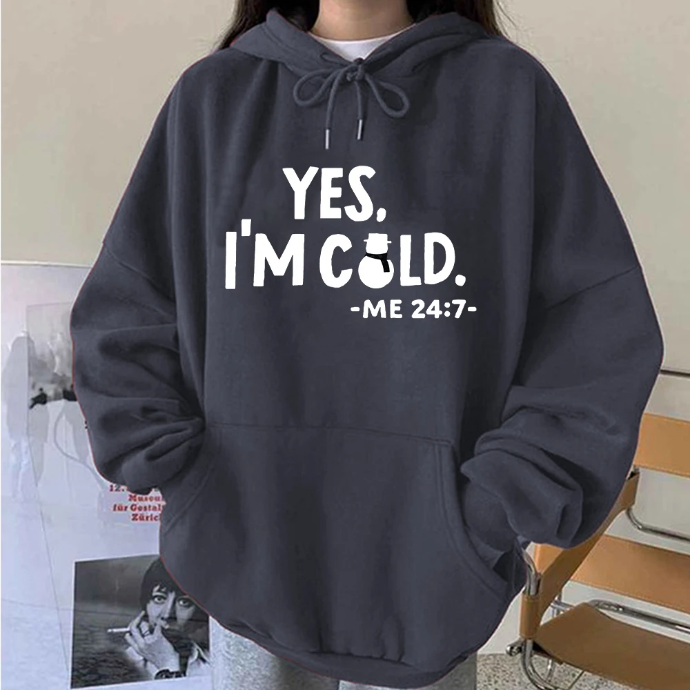 Seeyoushy YES I'M COLD Fashion Long-sleeved Ladies Top Y2K2023 New Fashion Streetwear Harajuku Trend Fall/winter Hoodie Casual