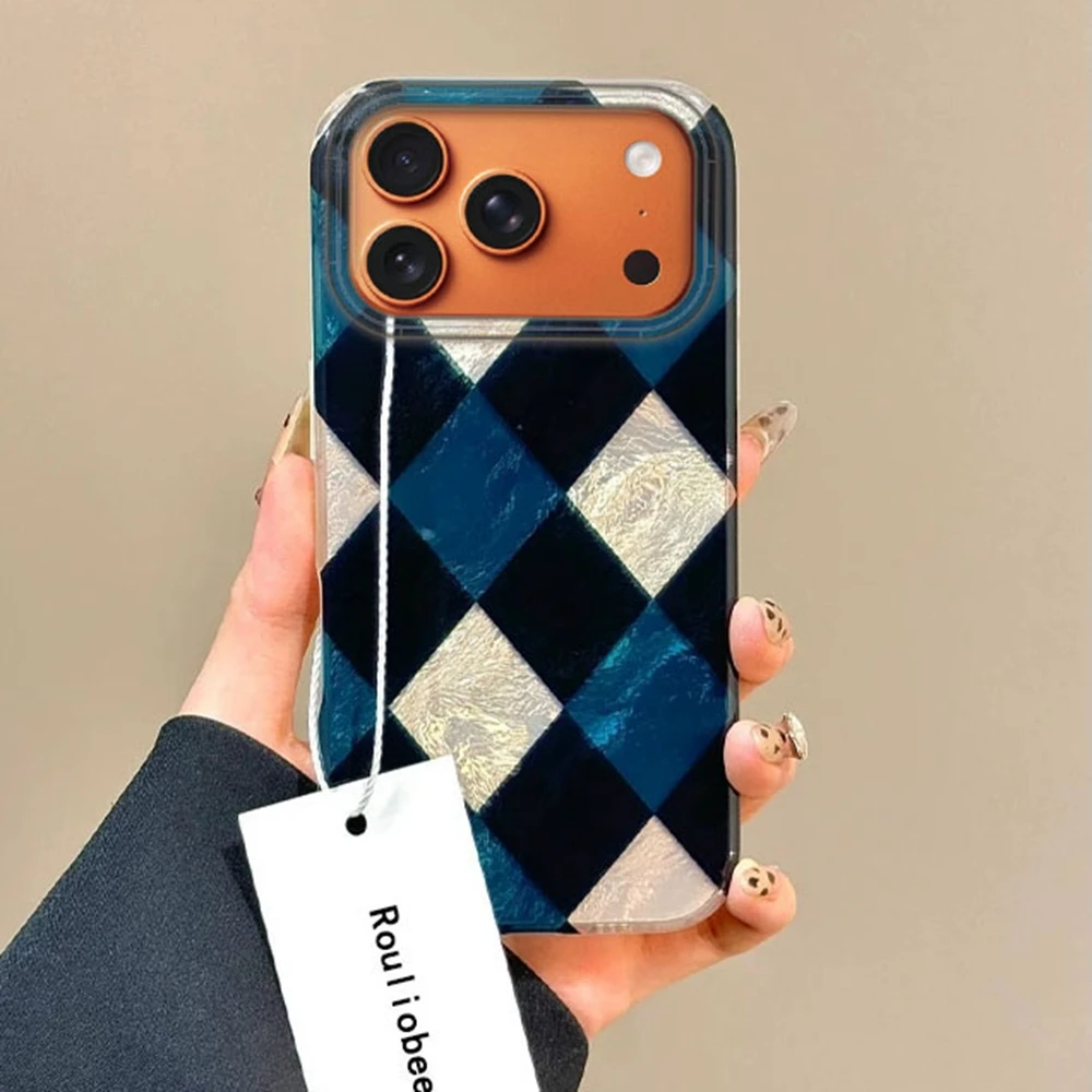 

Retro Grid Pattern Women Case For Apple iPhone 17 Air 16e 16 15 14 13 11 12 Pro Max 7 8 Plus X XS XR SE Girls Funda Cover Coque