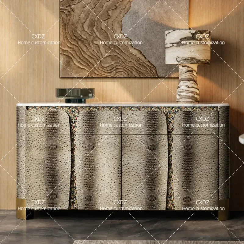 Italian Post Modern Luxury Marble Side Cabinet High End Dining Room Storage Console Entrance Shoe Cabinet Custom Furniture