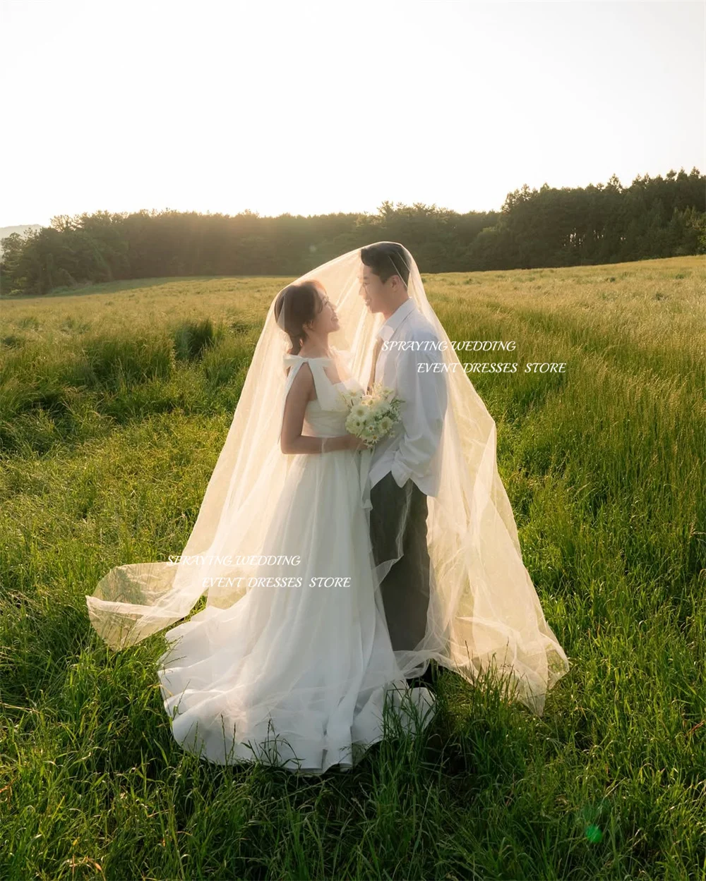 SPRAYING Ivory Bow Strap Wedding Dress Korea Photo Shoot 웨딩드레스 Strapless A line Long Taffeta Bridal Gowns Corset Customized 2025