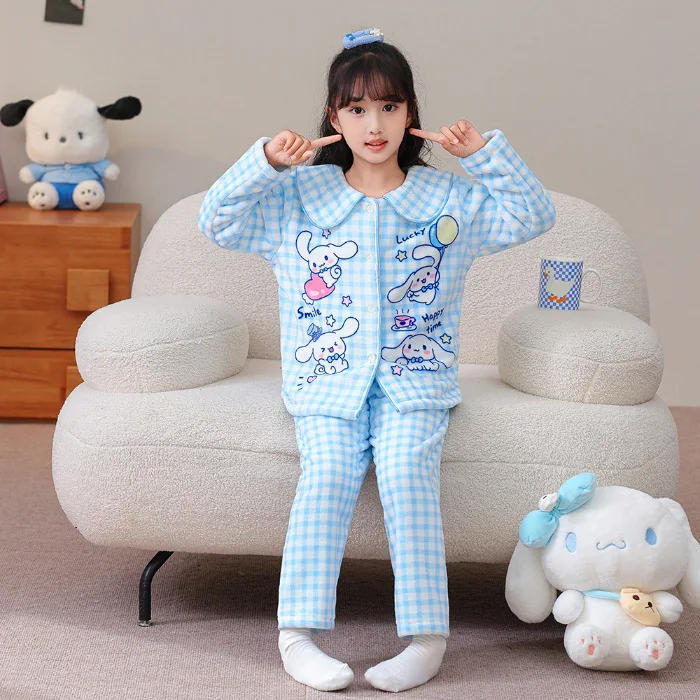 بيجامات أطفال أنيمي تشيكاوا هاتشيوير شتوية جديدة من الصوف المخملي للفتيات الأميرة موضة التلبيب ملابس منزلية كاواي ناعمة دافئة