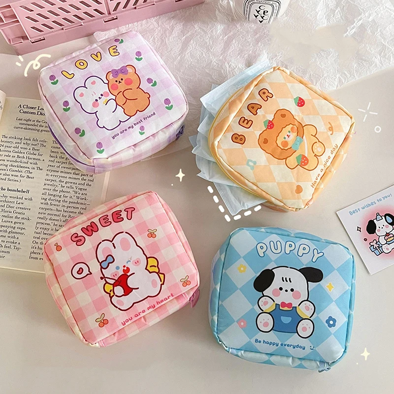 Cartoon Sanitary Napkin Towels Bag Girl Travel Mini Makeup Bags Korean Style Small Money Card Lipstick Earphone Storage Bag