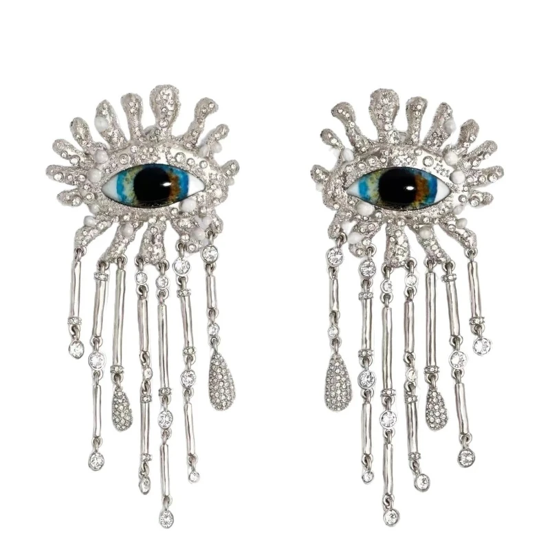 

Gazing JewelrySchiaparelli New Arrivals: Evil Eye Tassel Earrings (Enamel Craft) & Full-Diamond Teardrop Earrings