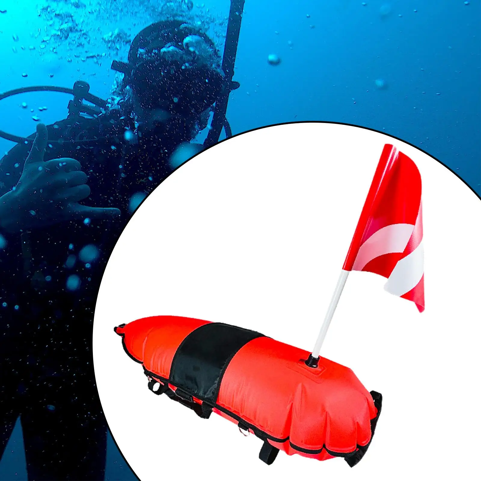 

Diver below Floater Portable with Dive Flag Diving Float for Swim Outdoor Diving Gear Snorkeling Surface Signaling Spearfishing