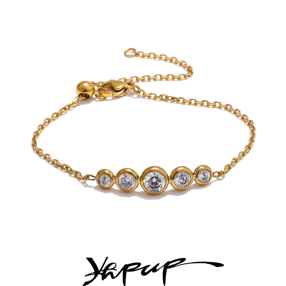 Yhpup-pulsera delicada con cadena de circonia cúbica, brazalete de muñeca de acero inoxidable, joyería Premium, accesorios elegantes, regalo