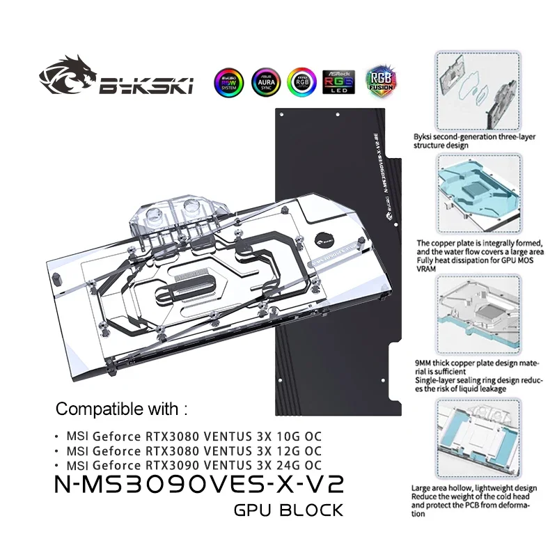 

Bykski GPU Water Block For MSI Geforce RTX 3080 3090 VENTUS 3X 10G OC Graphic Card, VGA Liquild Cooler 12V/5V,N-MS3090VES-X-V2