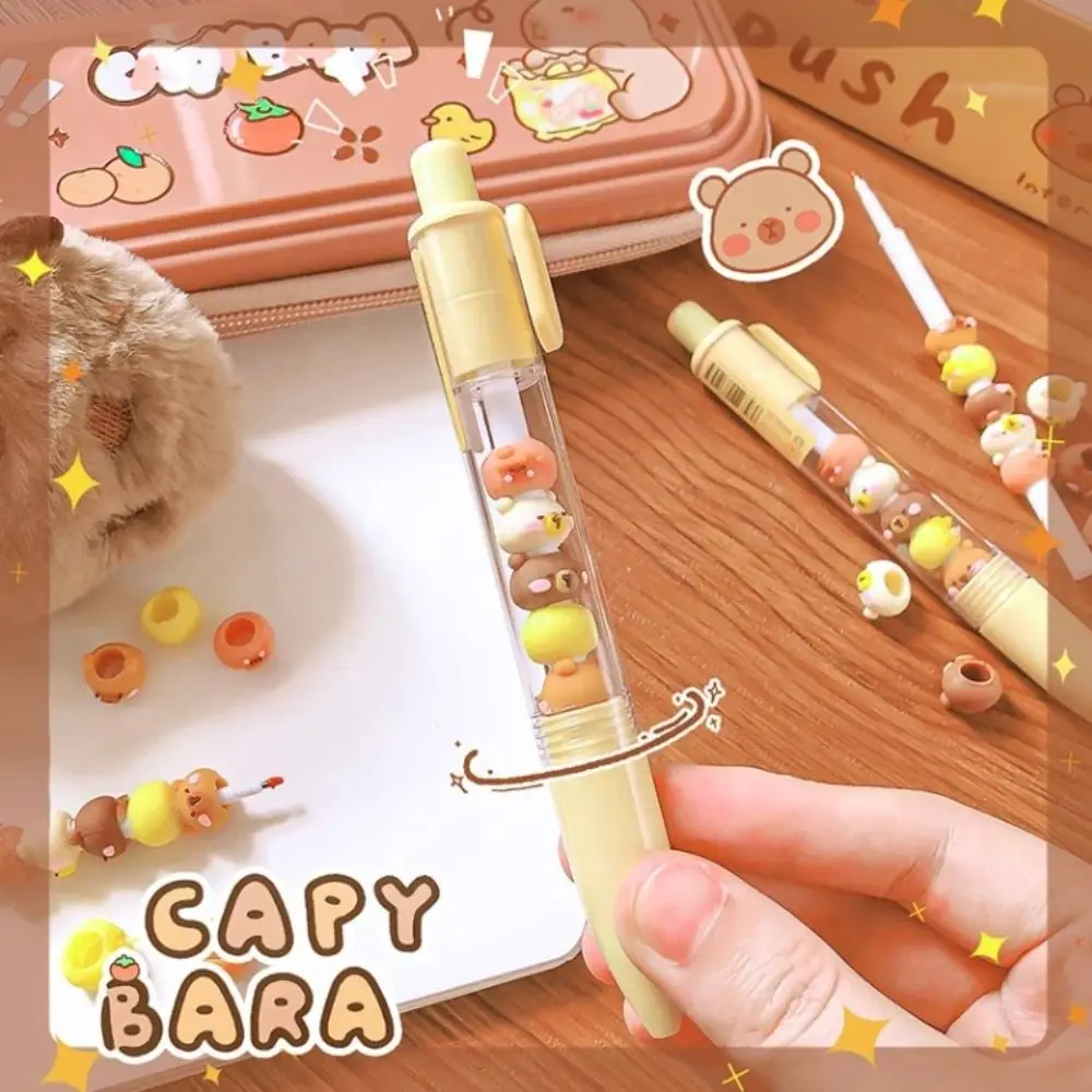 Creative Interesting Capybara Gel Pen Writing Kawaii Cute Beads Pen Black Ink Aesthetic 0.5mm Gel Pen Students