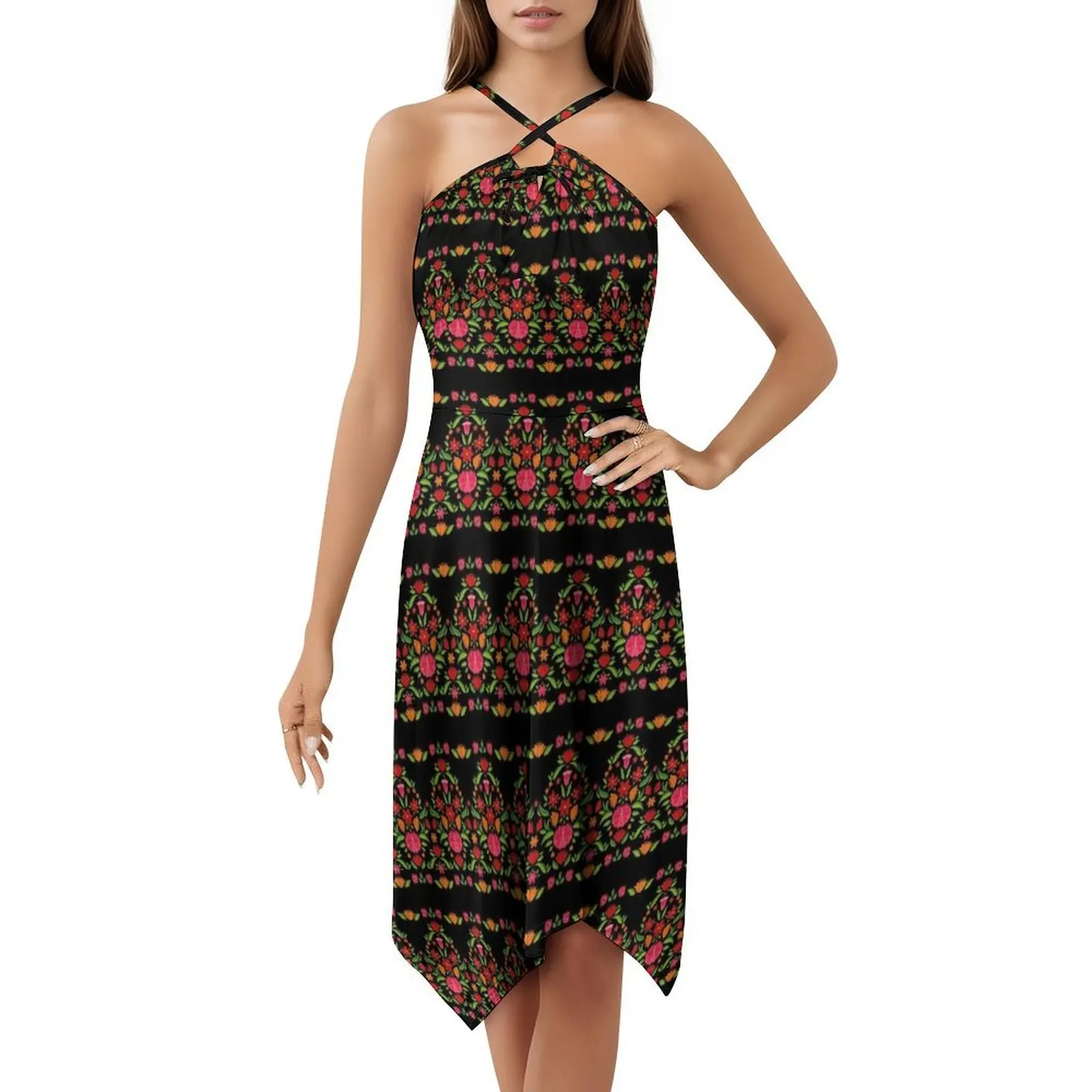 فستان قصير بتصميم الأجنة الشعبية المجرية على طراز Preppy للنساء على شكل حرف a فضفاض مناسب فستان يوم غير رسمي فن شعبي مجري #5