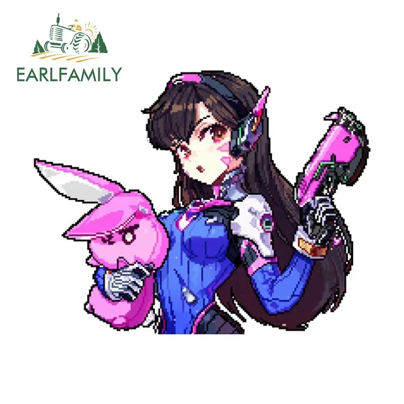 EARLFAMILY 13cm x 10.2cm for Dva Overwatch Pixel Car Stickers Sunscreen Vinyl Decals Scratch-Proof Creative Decor Car Goods