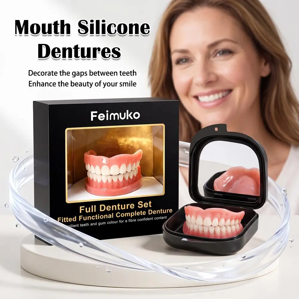 Comfortable Silicone Denture Kit Full Set Upper Lower Teeth Realistic Smile Veneers Daily Wear For Adults Older
