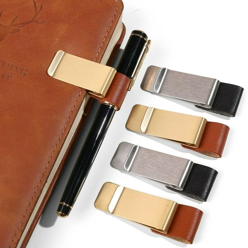 6-1 SZT. Stal Nierdzewna Skórzany Uchwyt na Długopis Klipsy do Ołówków Organizer do Notatnika Zakładka Praktyczny Klips na Długopis Artykuły Biurowe