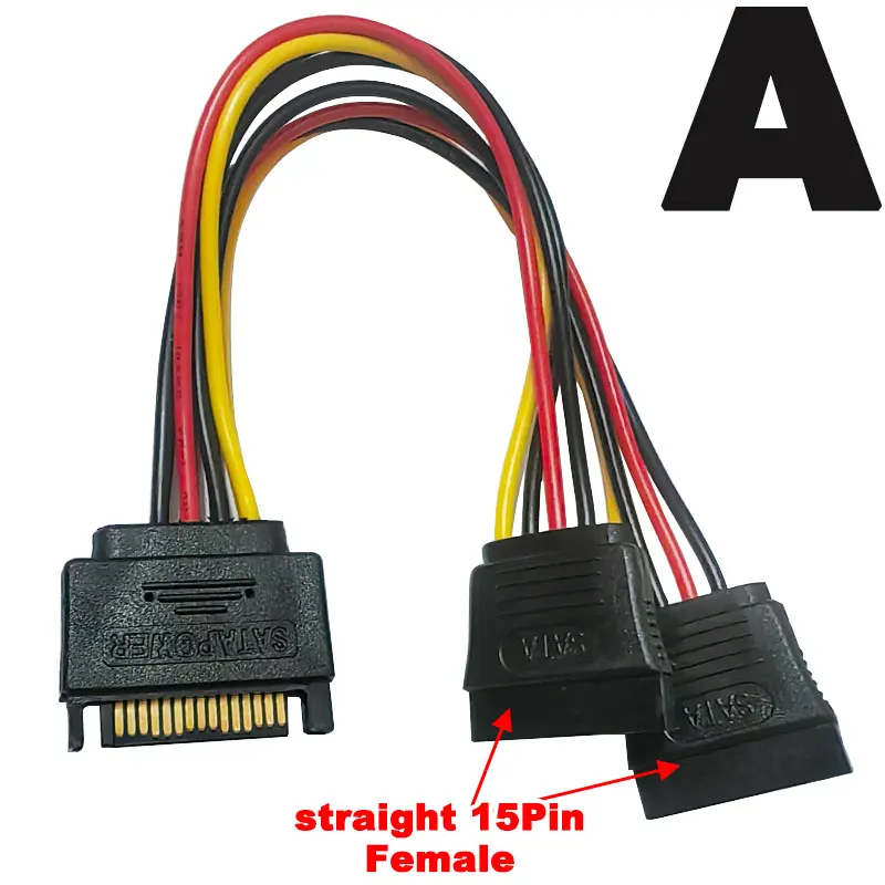 SATA 1 Male to 2 Daul Female SATA Splitter Cable Hard HDD 15PIN 1 to 2 Power Adapter Cord for Computer Y Shape PC Cable