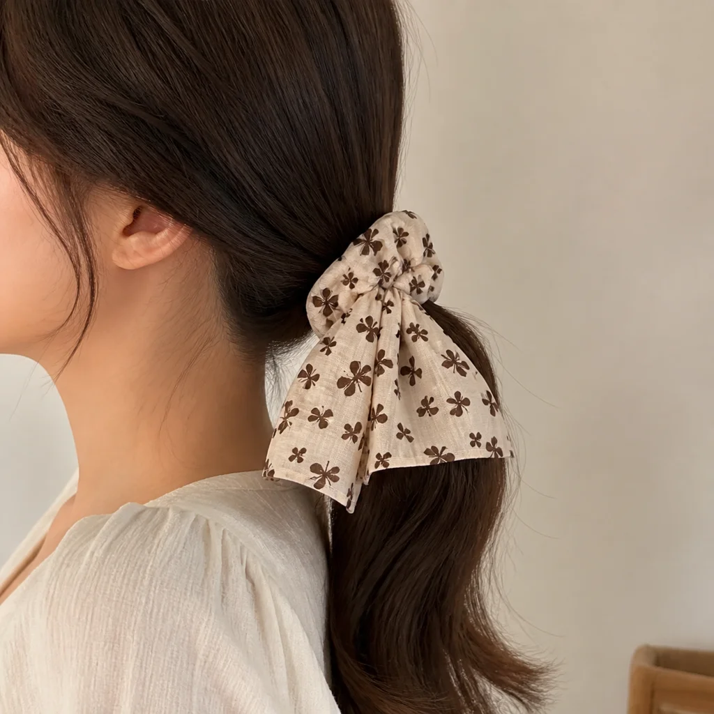 XYPP-68 Handmade Pattern Single-Layer Scrunchie Handmade Elastic Hair Tie for Ponytail and Bun, Soft Gathered Hair