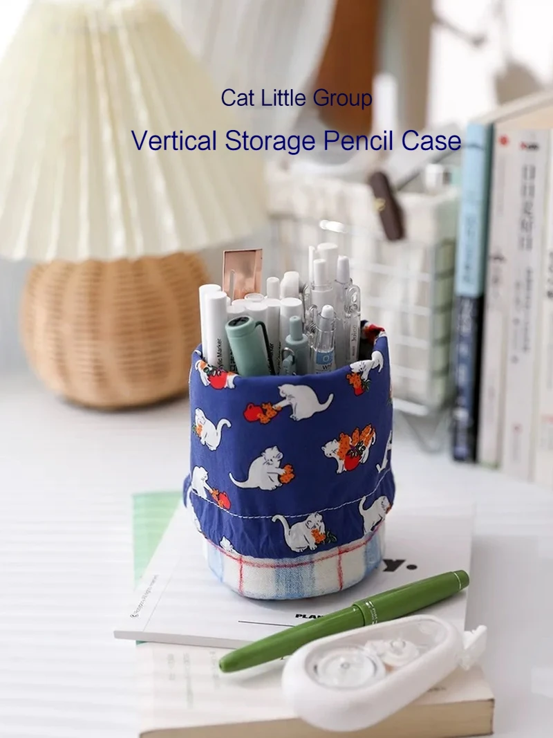 

Multiple Compartments Vertically Foldable Pencil Bag Ins Large Capacity Pen Holder Girls Cute Drawstring Stationery Storage Case