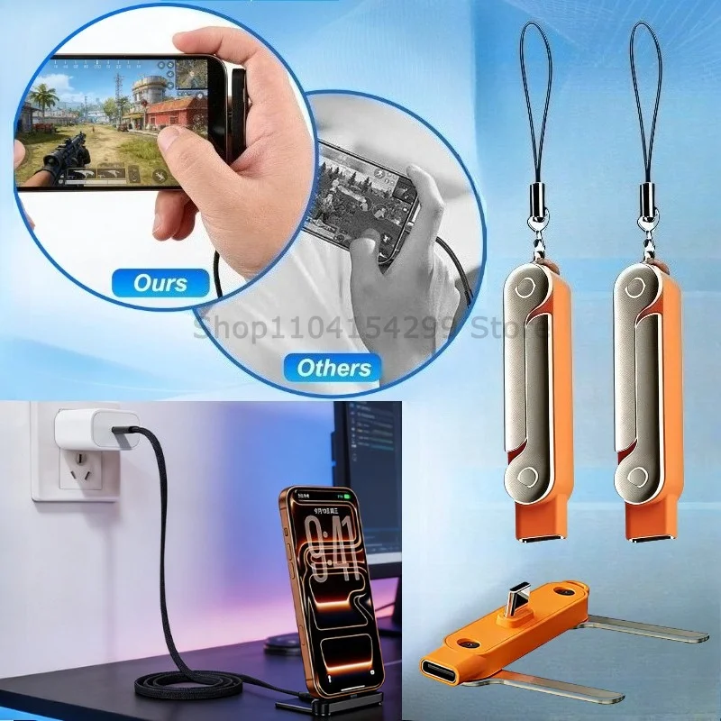 

USB Type C Flat Charger Charging Cable C Kick Cable Stand with Invisible Support Foldable Phone Holder 240W Charge Wire Bracket
