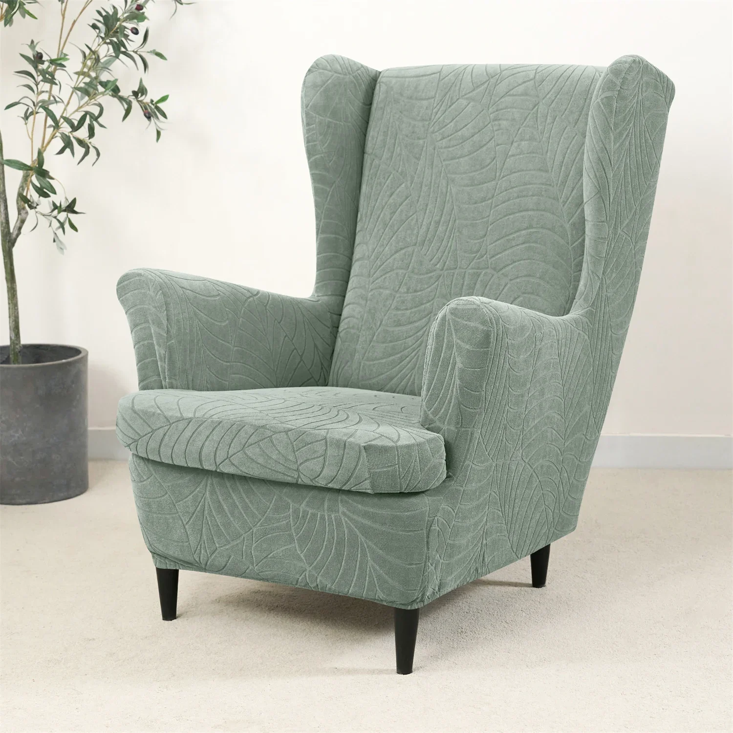 Wing Chair Slipcovers With ottoman storage box Cover For STRANDMON Chair Protector Jacquard Wing Back Chair Cover Washable