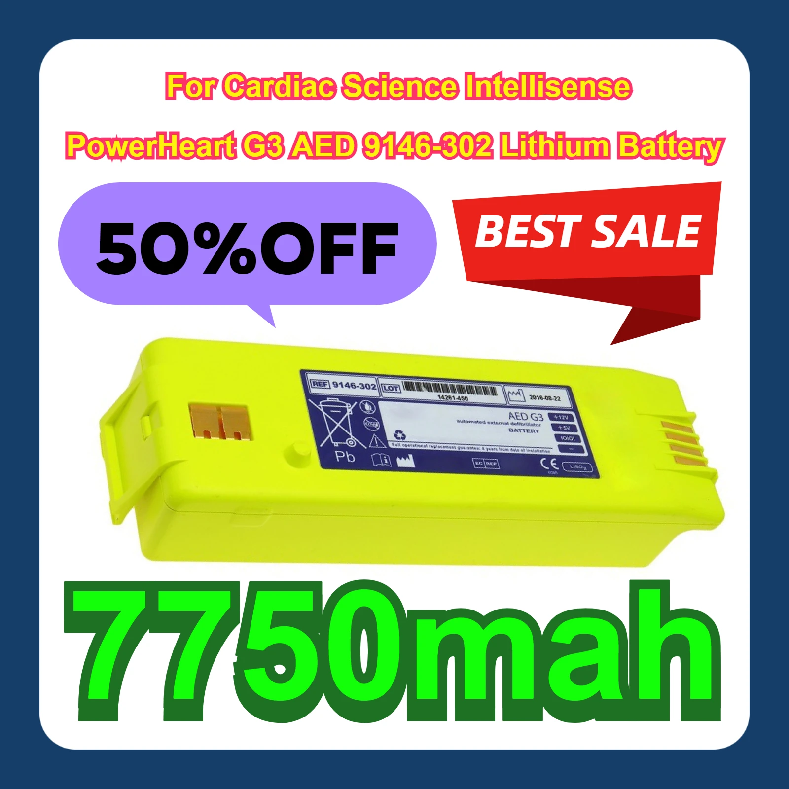 

7750mah For Cardiac Science Intellisense PowerHeart G3 AED 9146-302 Lithium Battery