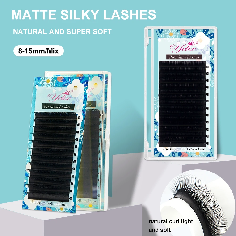 Yelix Matte False Eyelashes Individual Mink High Quality 0.07mm Silk Eye Lashes Russian Volume Eyelash Extension Supplies