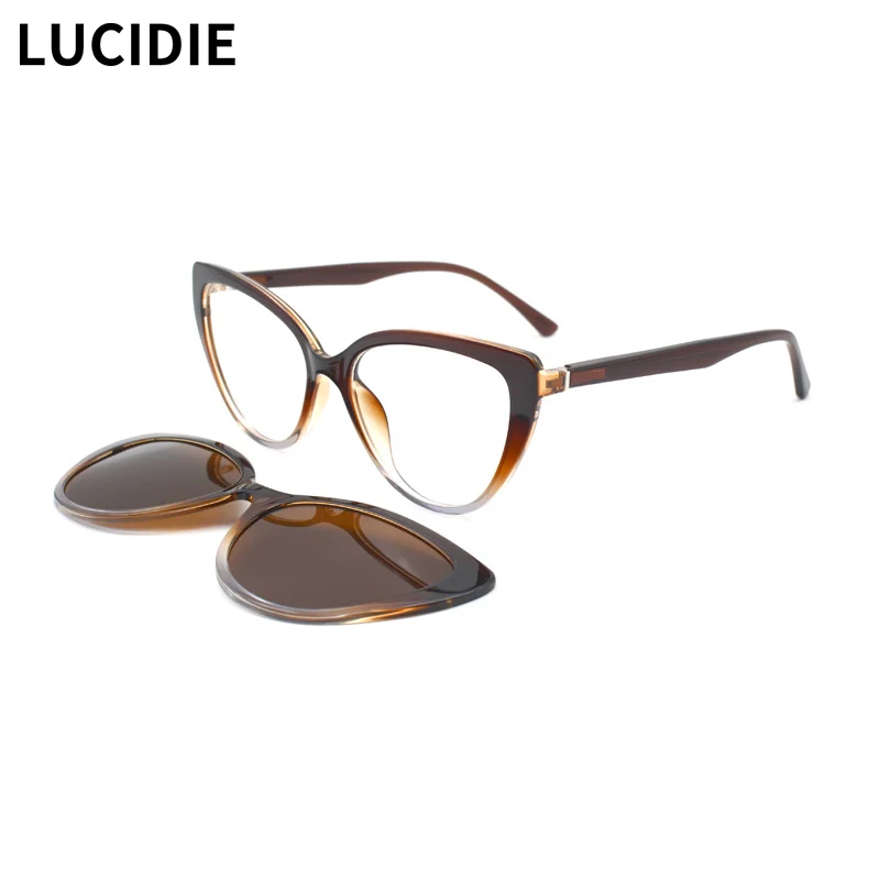 

LUCIDIE 2 In 1 Fashion Cat Eye Sunglasses Women Magnetic Optical Retro Myopia Eyeglasses Prescription Glasses Frame 68810