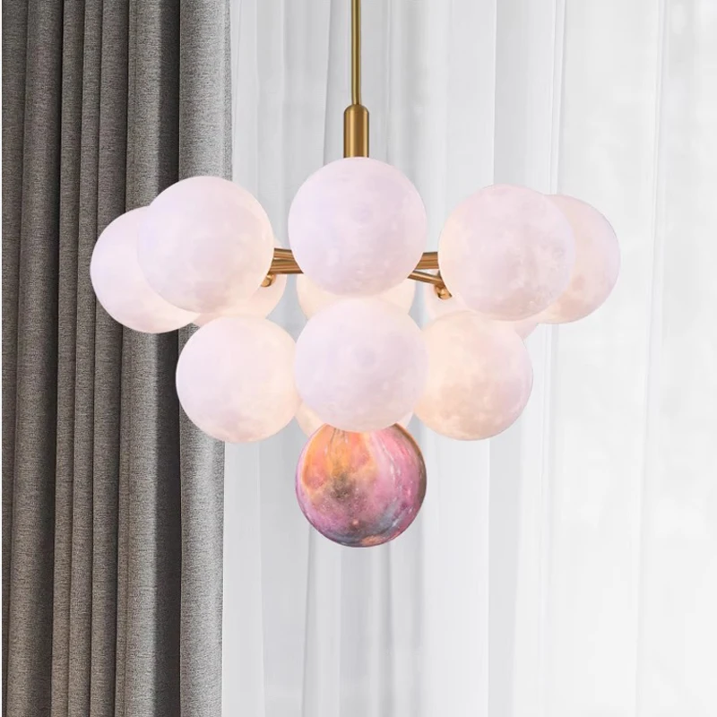 

AiPaiTe Postmodern 3D Planet Moon Chandelier for Living Room Bedroom Dining Room LED Moon Chandelier