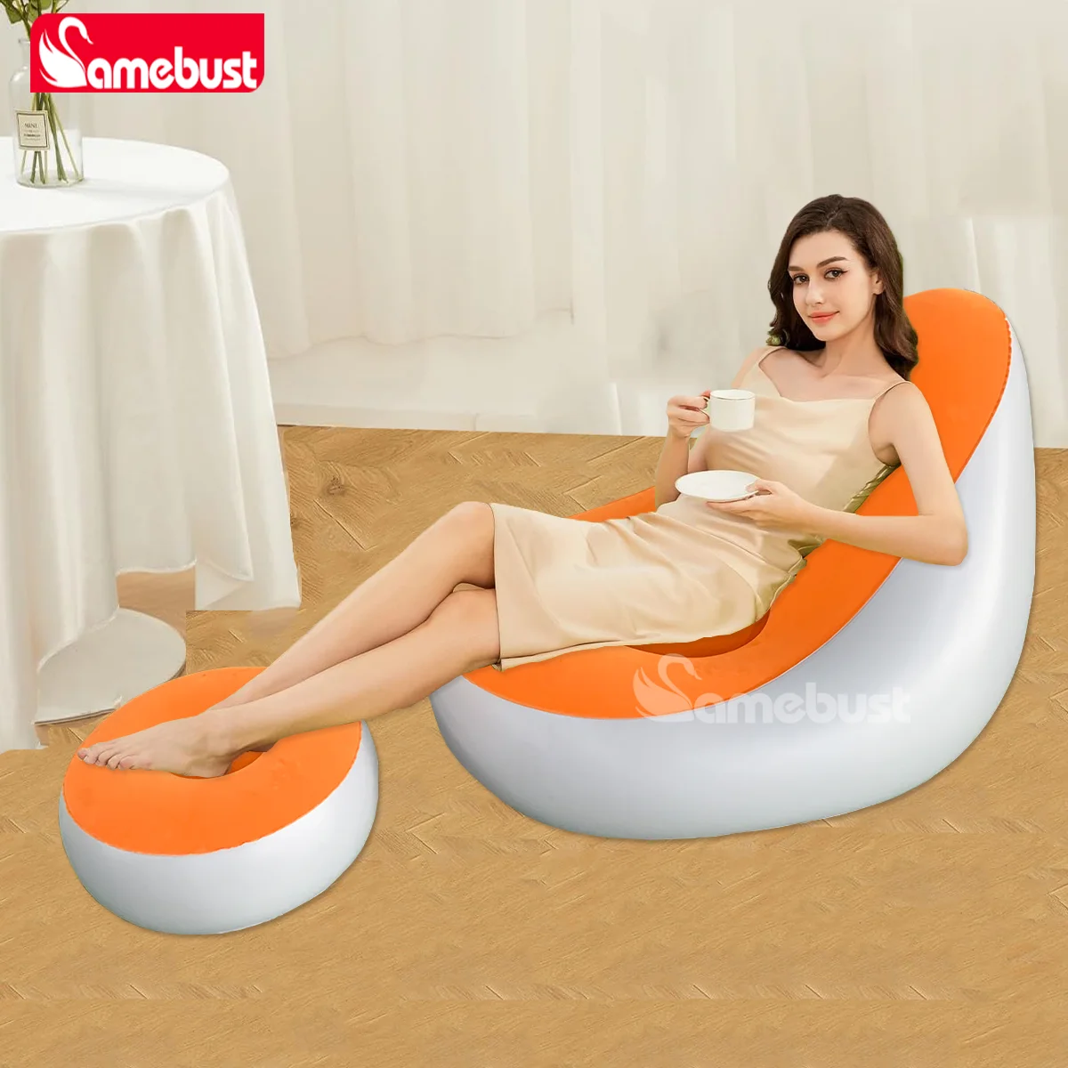 Camebust Inflatable Sofa-Flocking Surface High Quailty PVC Footstool Rapid Inflation Lazy Lounge