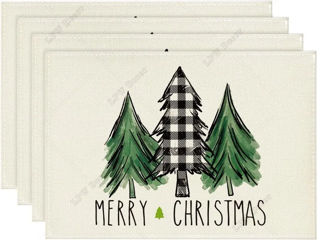 Christmas Placemat for Dining Table Christmas Tree Ornament Gnome Truck 12 x 18 Inch Winter Holiday Washable Table Mat Set of 4