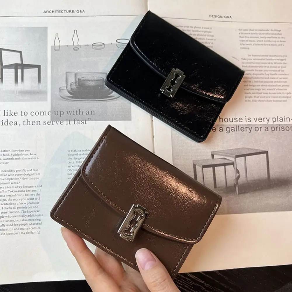 Trendy PU Leather Women Wallet Metal Buckle Multi-layer Coin Purse Solid Color Clutch Bag Ladies Girls