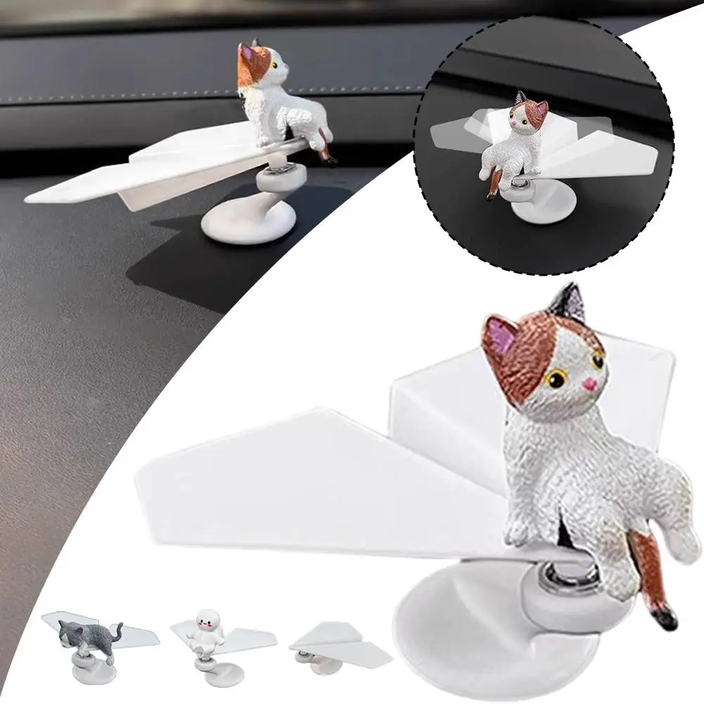 Divertidos adornos de decoración interior de coche lindo gato 360 ° Gadgets giratorios de la decoración del tablero del avión Auto para el accesorio C2V2 del coche