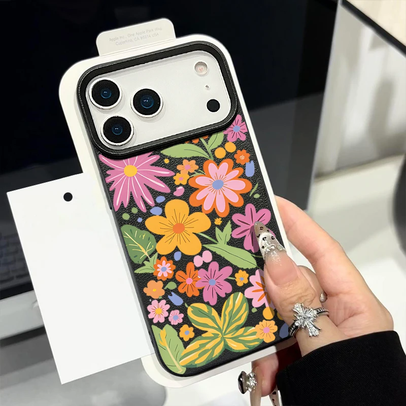 Soft Phone Case For iPhone Air 17 16 15 14 13 12 Pro Max 17 Pro 11 16e Cartoon Flowers Shockproof Leather Texture Silicone Cover - view 4
