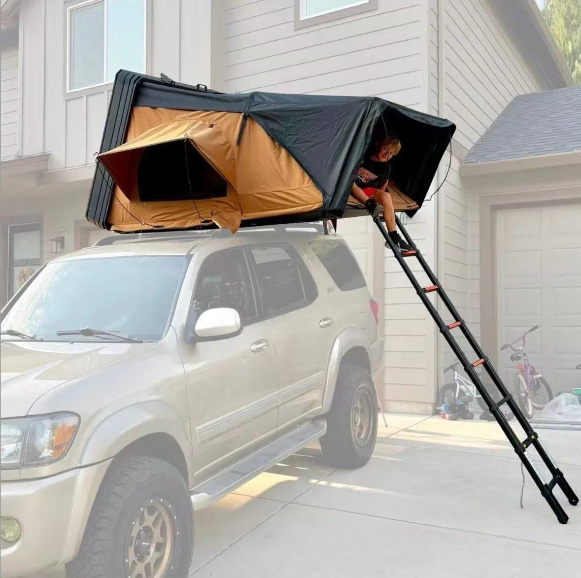 

2026 Outdoor 4 Person Side Fold Out 2XL Hard Shell Aluminum Rooftop Tents Side Opening Hybrid Roof Top Tent With Rack